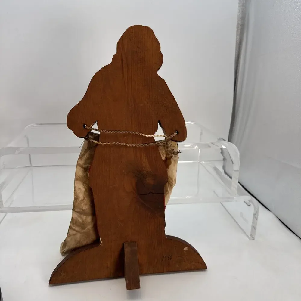 Vintage Hand Painted Wooden Folk Art Santa Artist Signed 1988 Primitive